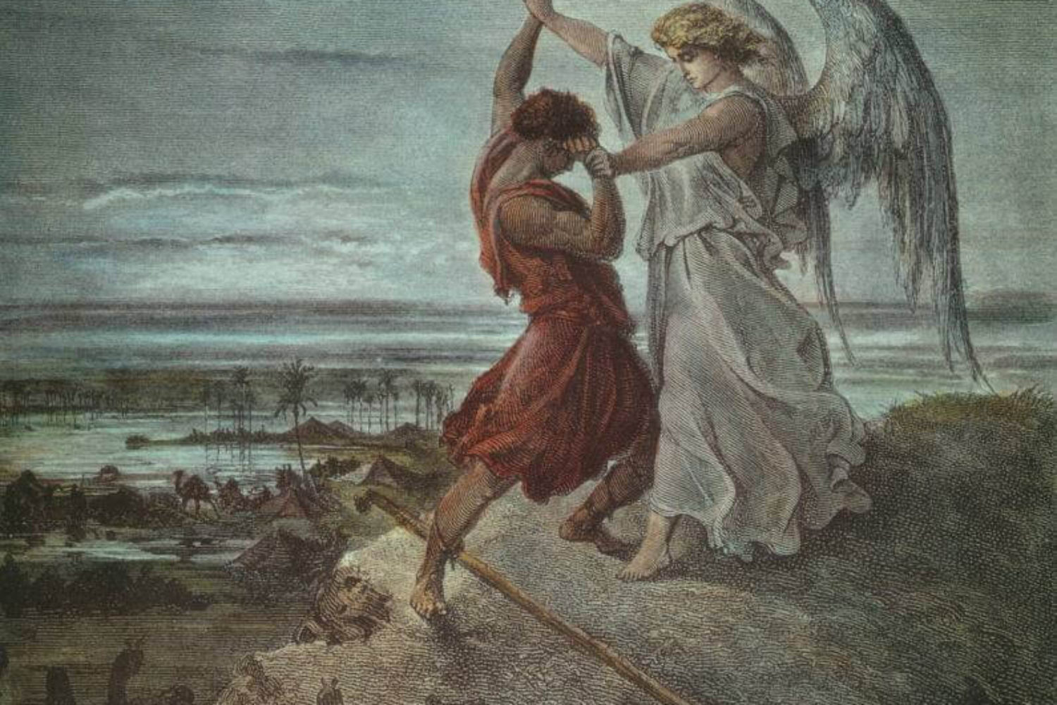 Jacob Wrestling with the Angel (1855 illustration by Gustave Doré)