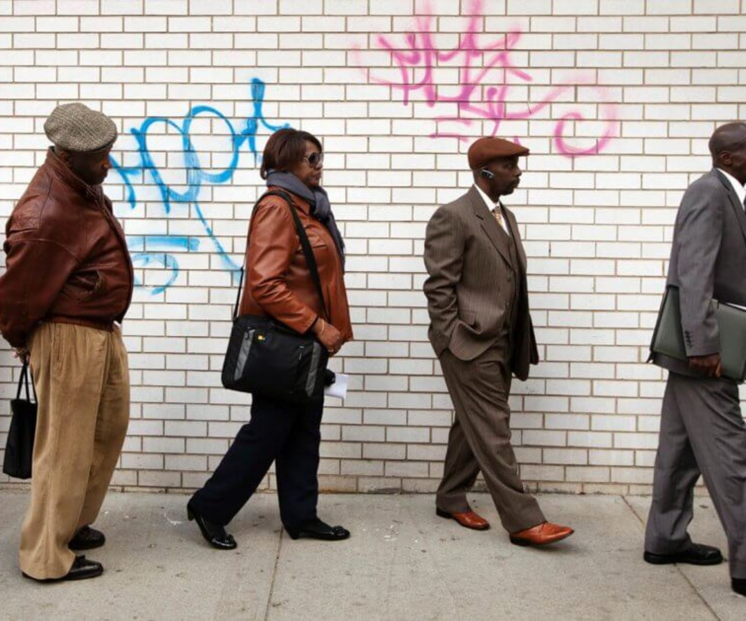 Jobseekers stand in line to attend the Dr. Martin Luther King Jr. career fair held by the New York State department of Labor in New York April 12, 2012. A report on Friday showed the economy created only 120,000 jobs last month, the fewest since October. The unemployment rate fell to a three-year low of 8.2 percent, but largely as people gave up the search for work. REUTERS/Lucas Jackson (UNITED STATES - Tags: BUSINESS EMPLOYMENT) - RTR30NJI