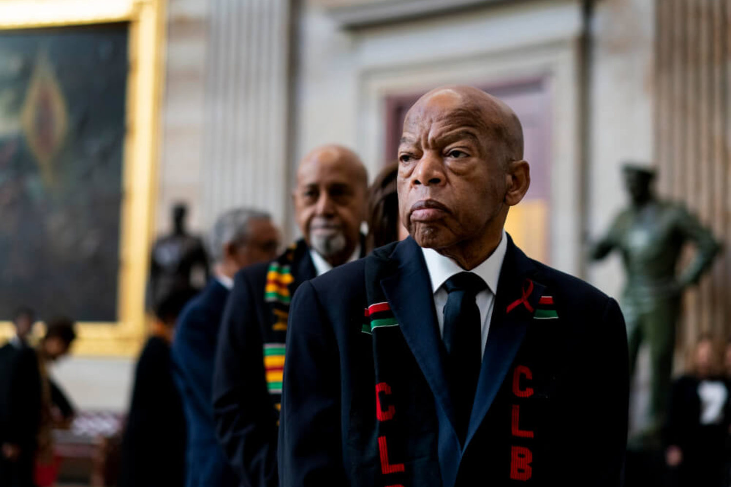Rep. John Lewis, D-Ga., prepares to pay his respects to Rep. Elijah Cummings, D-Md., who lies in state during a memorial service at the U.S. Capitol Hill in Washington, Thursday, Oct. 24, 2019. The Maryland congressman and civil rights champion died Thursday, Oct. 17, at age 68 of complications from long-standing health issues. (Melina Mara/Pool via AP)